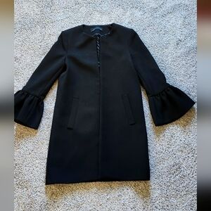 Zara coat/blazer Knee Length size XS black ruffle 3/4 sleeves